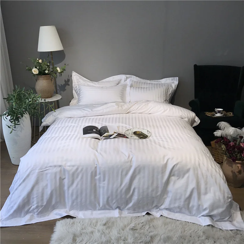 

Silky Luxury Egyptian Cotton Nordic ding Set White Fitted sheet Duvet Cover QUEEN KING size Bed set parure de lit