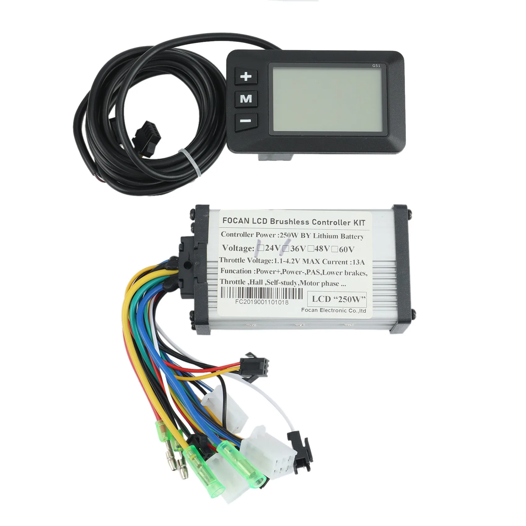 

Electric Bike Controller 250W Ebike Accessories Controller G51 LCD Display Electric Scooter Accelerator,36/48V