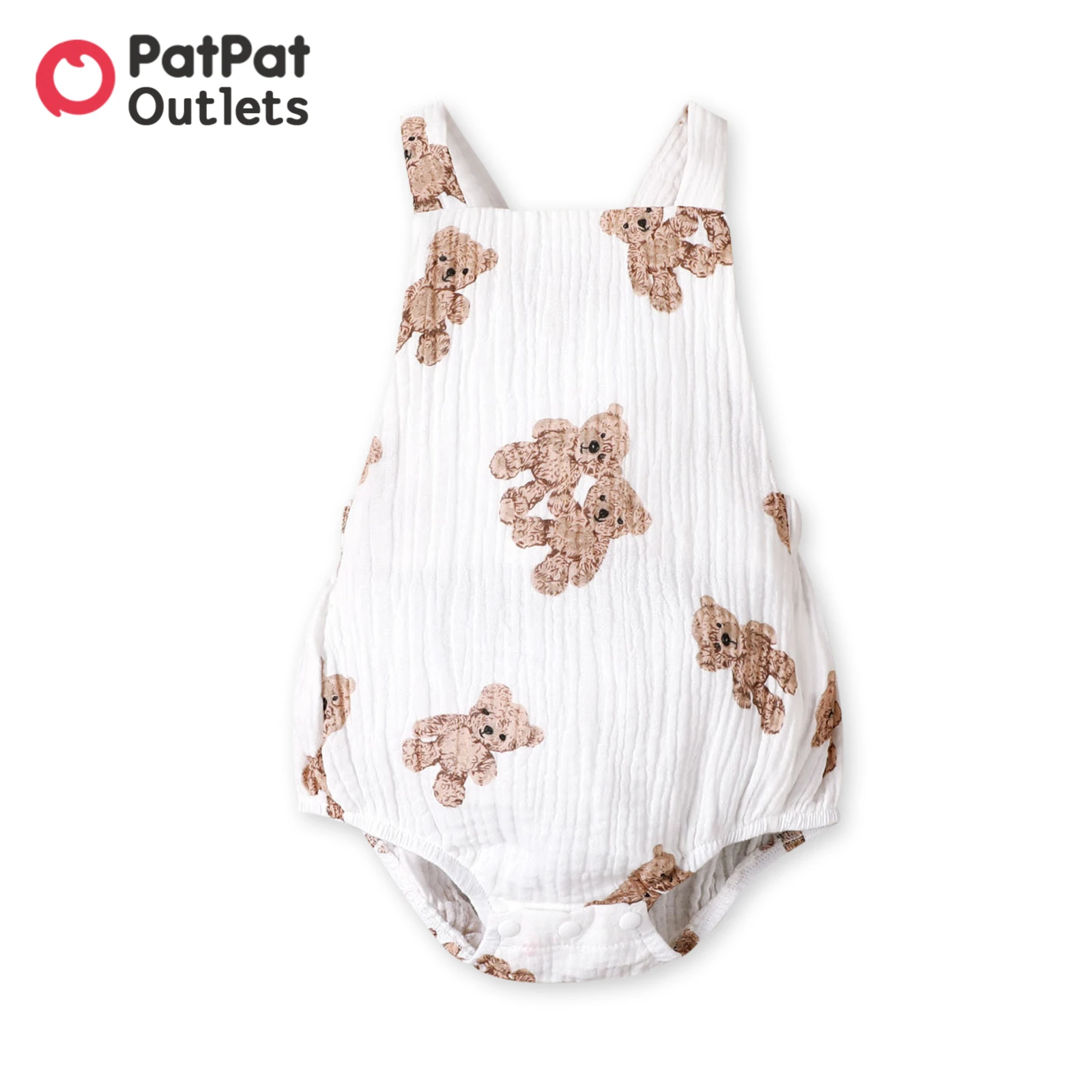 

PatPat Summer Newborn Baby Boy Clothes Casual Girl Jumpsuit 100% Cotton Allover Cartoon Bear Print Sleeveless Infant Romper