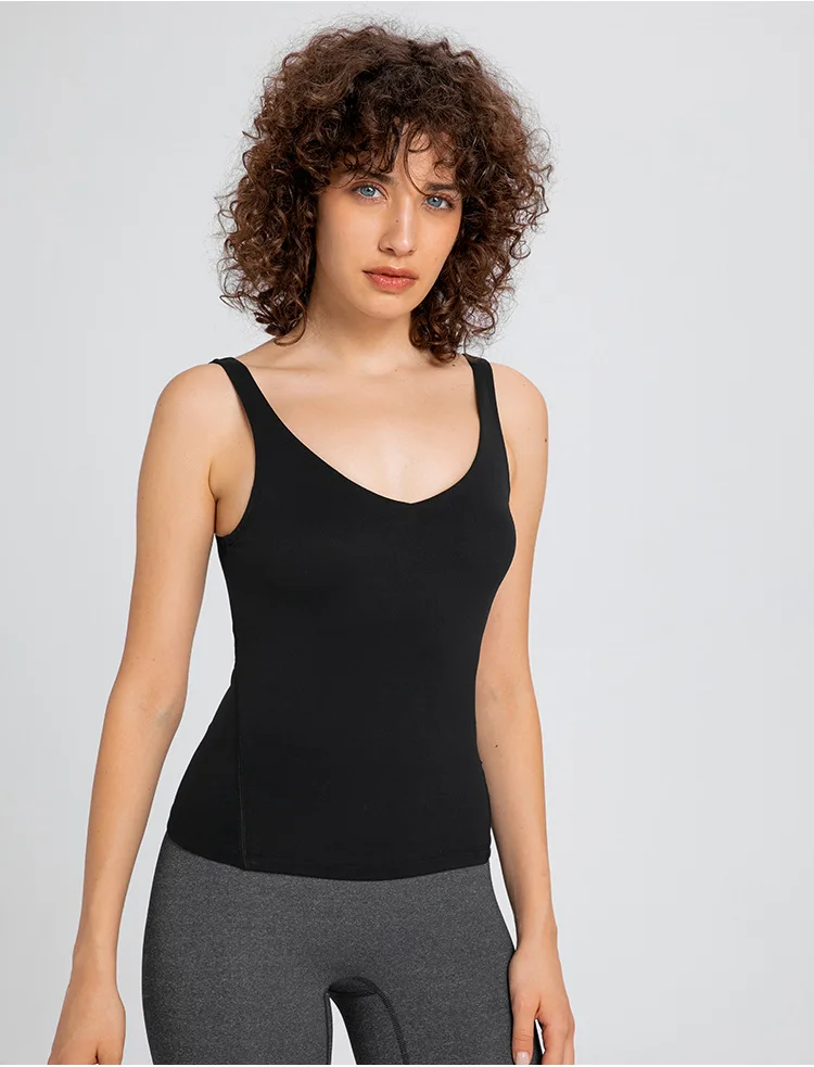 Womens Clothing Tank Top Yoga Sports Top Gym Fitness Vest Outdoor Jogging Workout Sport Underwear T-shirts with Chest Pad Bra