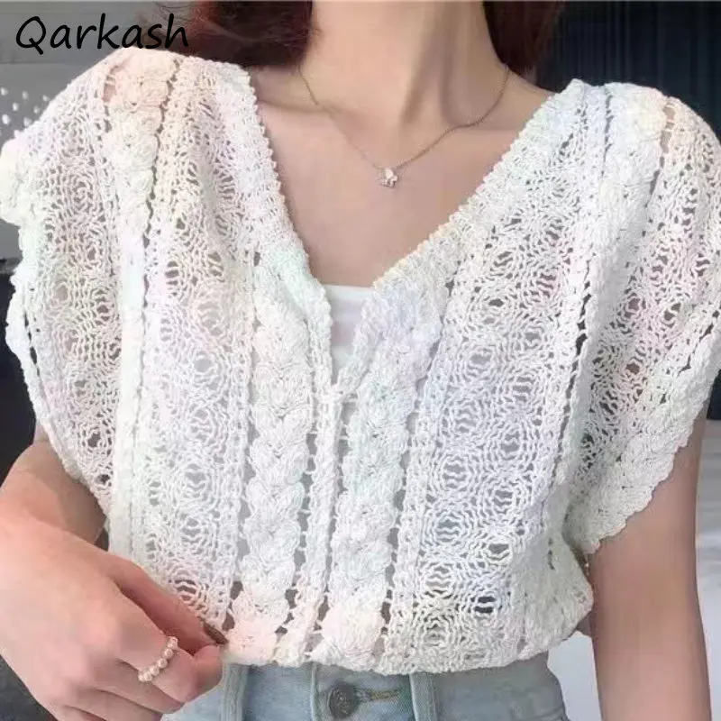 

Женский ажурный жилет, винтажная уличная одежда с V-образным вырезом, летняя нежная Повседневная Уличная одежда в ленивом стиле для отпуска, Повседневная модная новинка