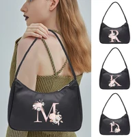 shoulder underarm bag ladies small purse handbags pink flower letter print casual all match fashion women new square zipper bags
