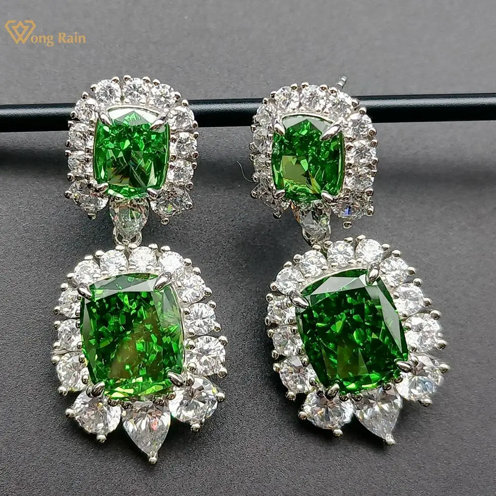 

Wong Rain 925 Sterling Silver Crushed Ice Cut 42CT Emerald/Citrine/Sapphire Created Moissanite Drop Dangle Earrings Fine Jewelry