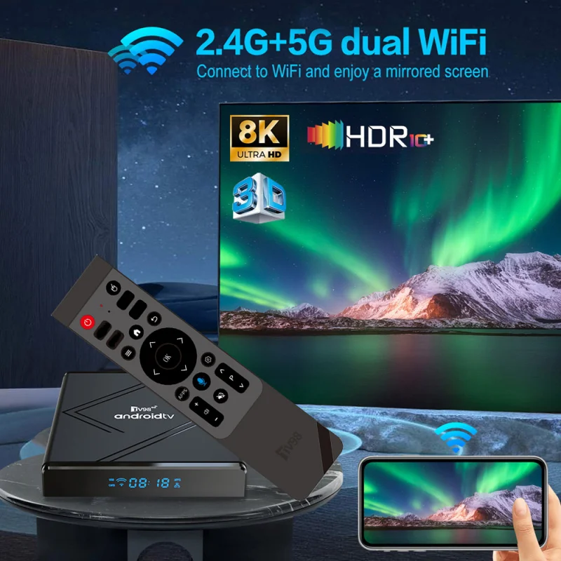 Фото Новый TV98 ATV Pro Plus TV Box Android 14, медиаплеер, 4G, 5G, двойной Wi-Fi6, 8K, 4K BT5.0, голосовой пульт дистанционного управления Allwinner H313, четырехъядерный процессор iptv №3