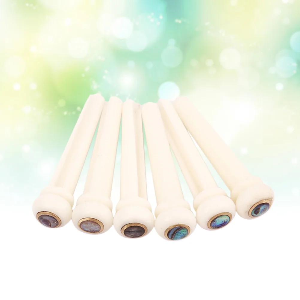 

6pcs Bone Guitar Bridge with Brass Circle and Green Pearl Shell Dot String Nails Pin(GL92,Ivory)