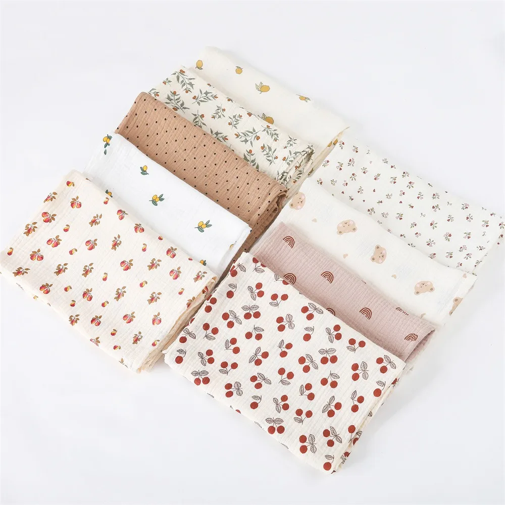

Cute Stroller Cover Swaddle Crinkle Fabric Muslin Diaper Baby Blanket Floral Print Swaddle Blanket