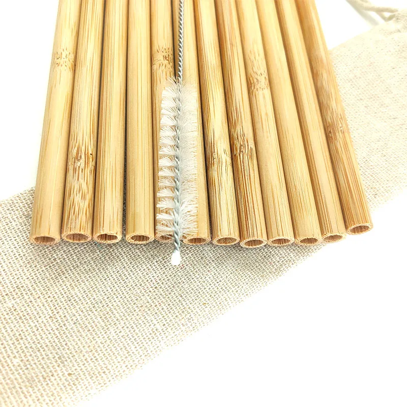 

12PCS/Set Bamboo Straws Eco Friendly Reusable Drinking Straw for Smoothies Cocktails Bar Accessories Straws with Brushes