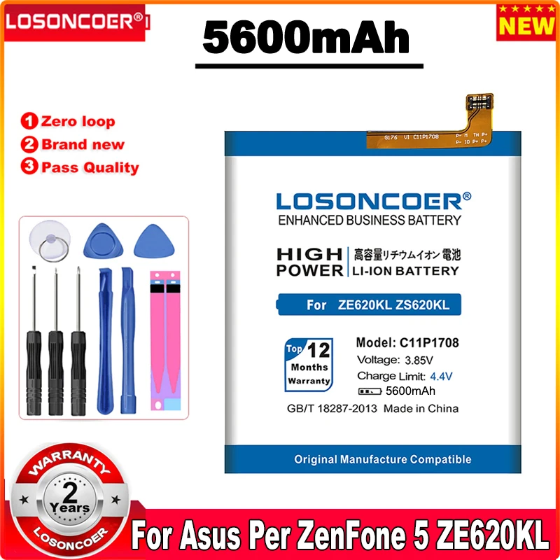 

LOSONCOER 5600mAh C11P1708 Battery For ASUS Zenfone 5 5Z ZE620KL X00QD ZS620KL Z01RD Mobile Phone Battery