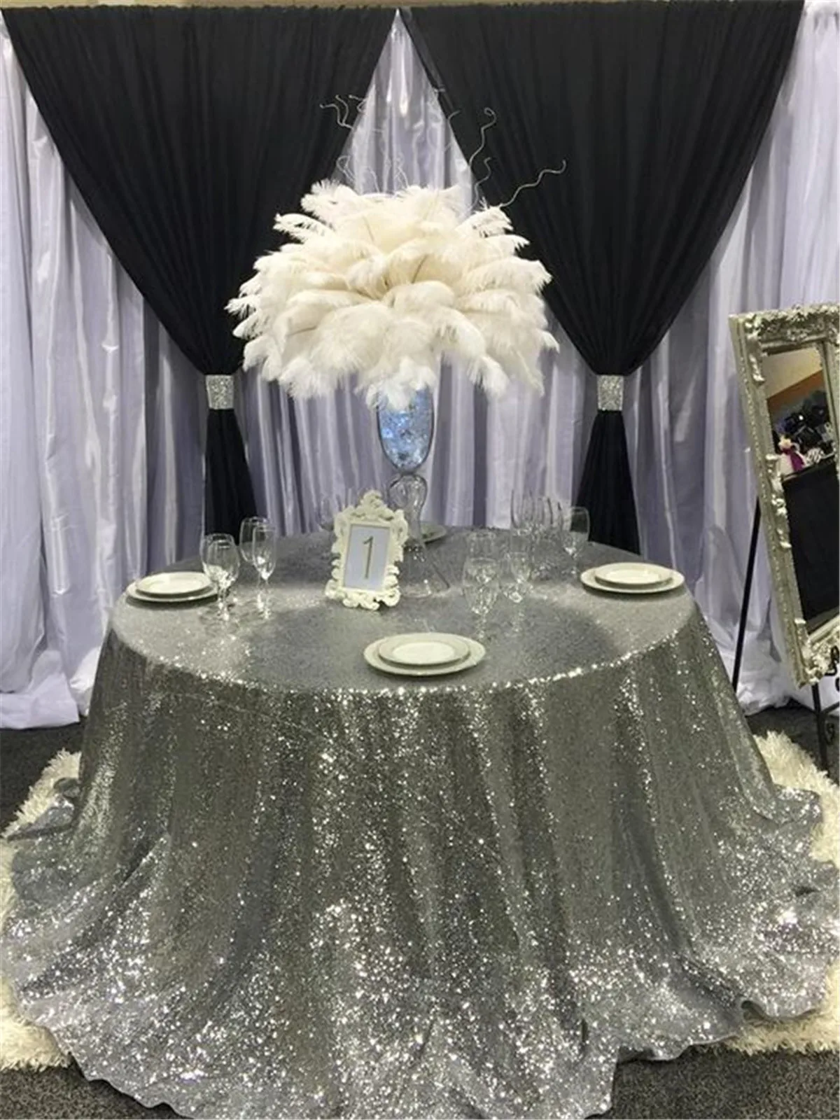 

120 inch Round Sequin Tablecloth Silver, Glitter Tablecloth for Bridal Shower Decorations, Birthday, Wedding, Dessert, Banquet