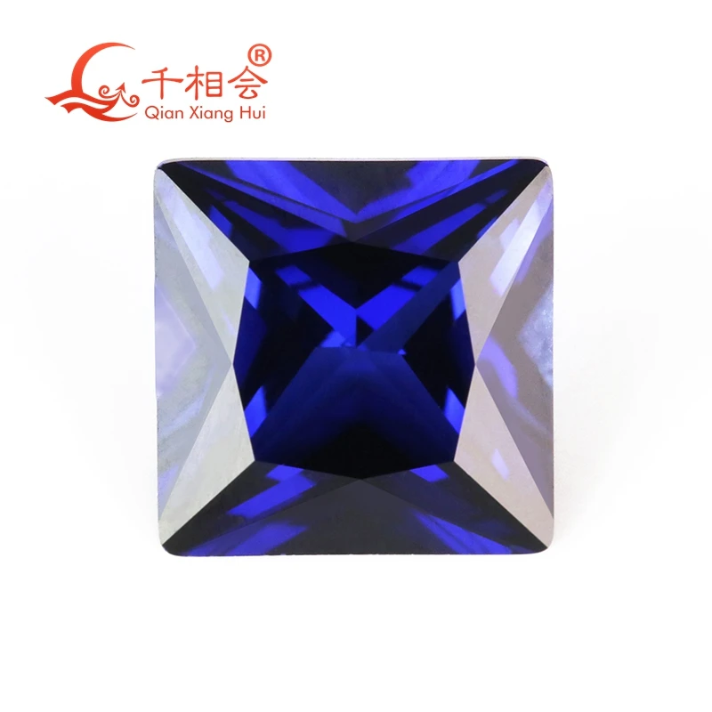 

2mm to 12mm square shape artificial sapphire blue color diamond cut corundum loose gem stone