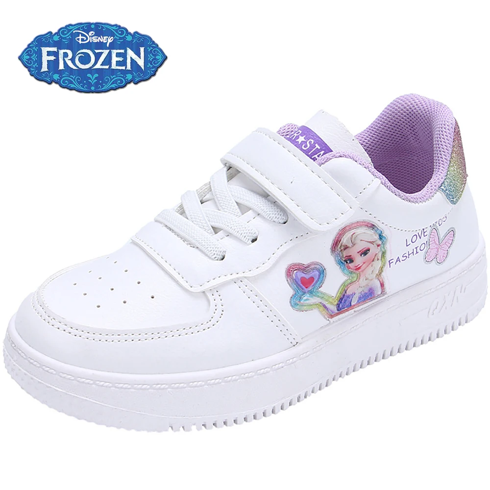 Disney-zapatos de mesa informales para niña, zapatillas de princesa Elsa de Frozen, transpirables, de fondo suave, para primavera y otoño