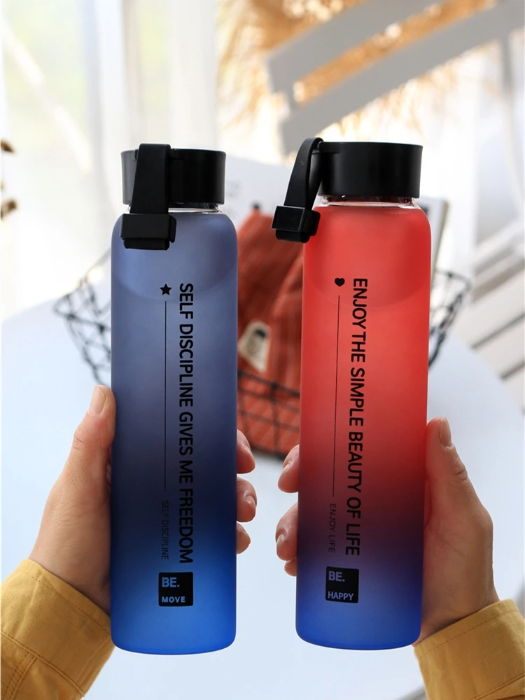 

Creative Simple Personality Gradient Color Glass Frosted Water Cup Portable Water Bottle Outdoor Camping Sports Belt Rope