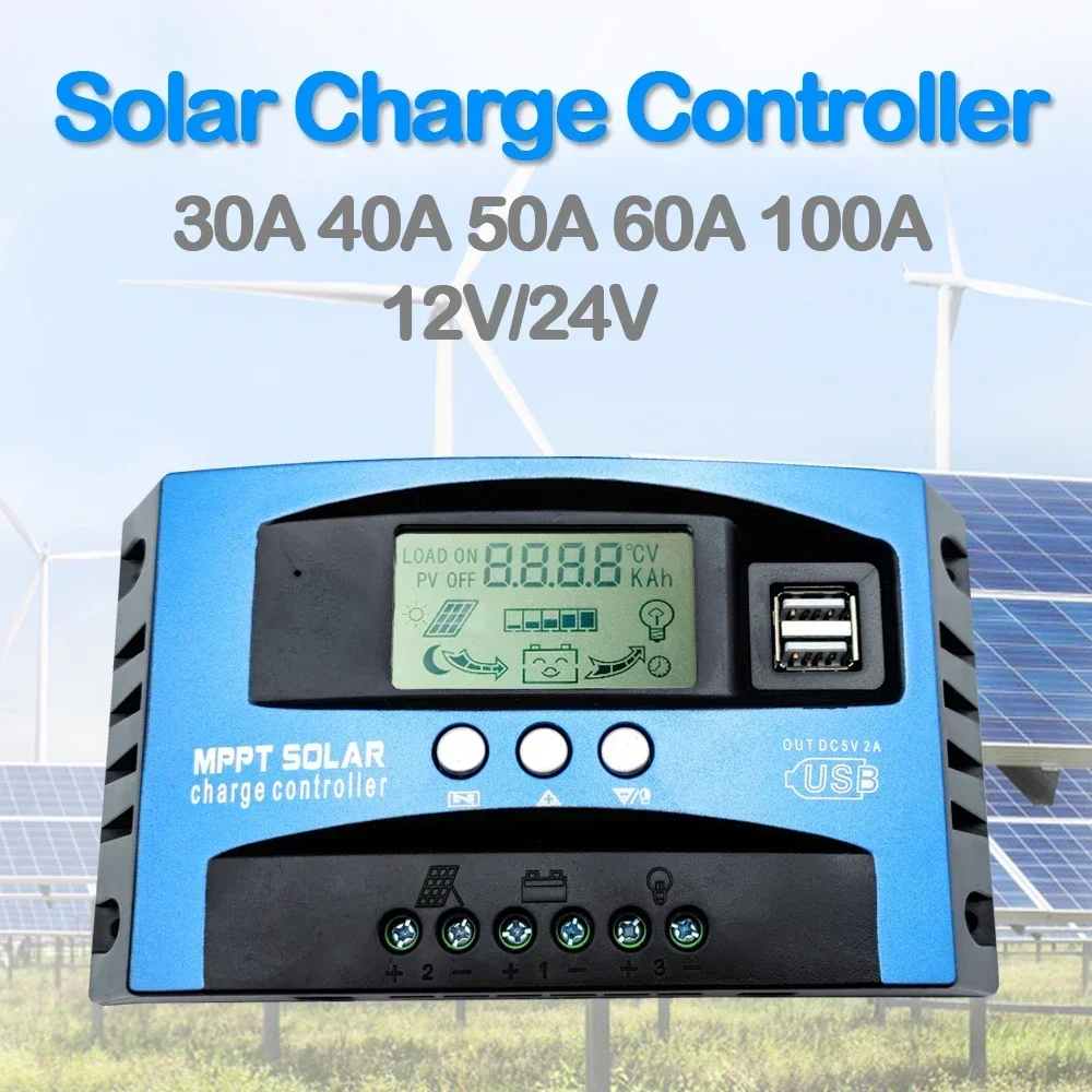 Фото MPPT 30A 40A 50A 60A 80A 100A Контроллер заряда солнечной батареи DC 12V 24V ЖК-дисплей AUTO Dual USB Контроллер заряда и разряда солнечной энергии №4