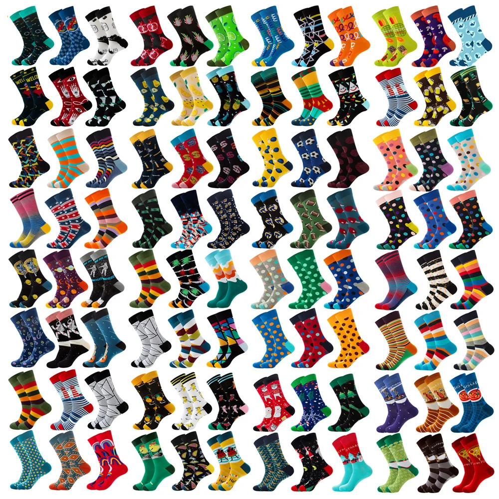 

6pairs Geometry Printed Socks Woman Spring Autumn Thigh High Socks Men Plus Size Cotton Stockings Funny Socks Unisex Happy Socks