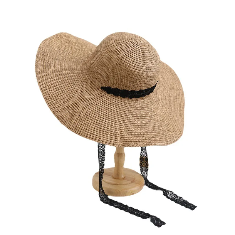

New Summer Visors Hat For Women Foldable Fashion Lace Solid Sun Hat Wide Brim Straw Hat Chapeau Femme UV Protection Beach Cap