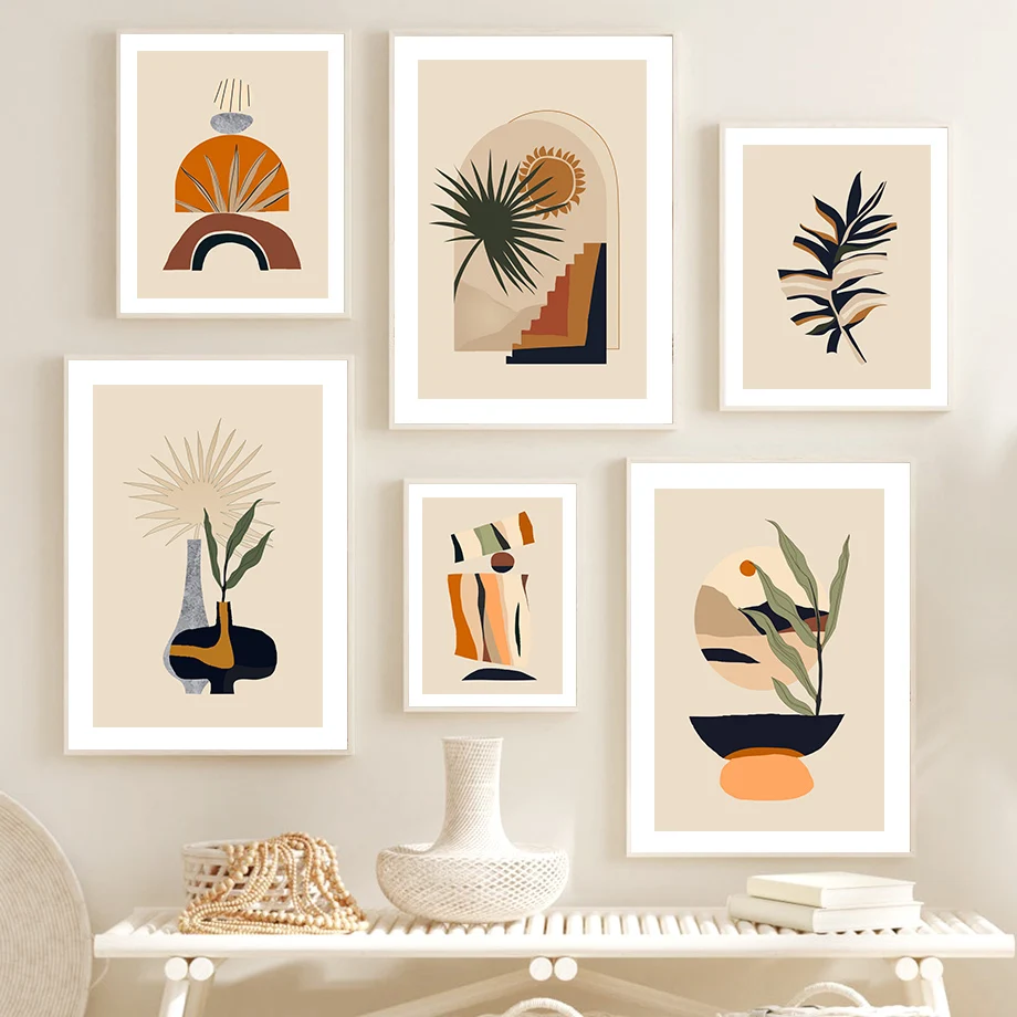 

Boho Plants Leaf Abstract Geometry Landscape Wall Art Canvas Painting Nordic Posters And Prints Pictures For Living Room Decor