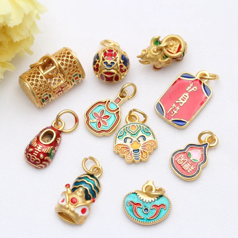 

Ancient Rhyme Gilt Enamel Beaded Bracelet Accessories Handmade DIY Exquisite Dripping Oil Elephant Gourd Small Pendant Jewelry