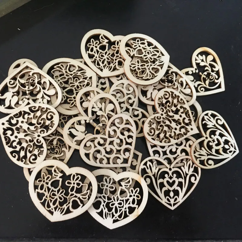 

20pcs Hollowed Heart Pattern Small Natural Wooden Slice Scrapbooking Embellishments DIY Craft Decor Heart Shape Love Wood Chip