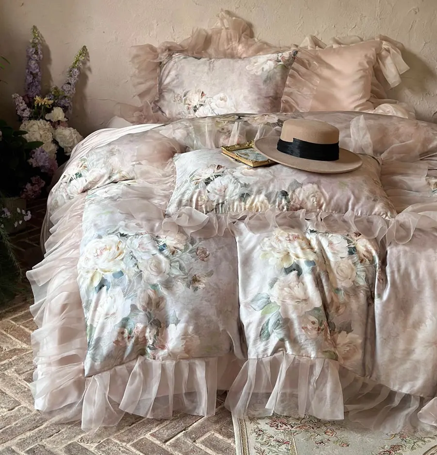 Винтажный романтический сказочный цветочный гофрированный постельный набор