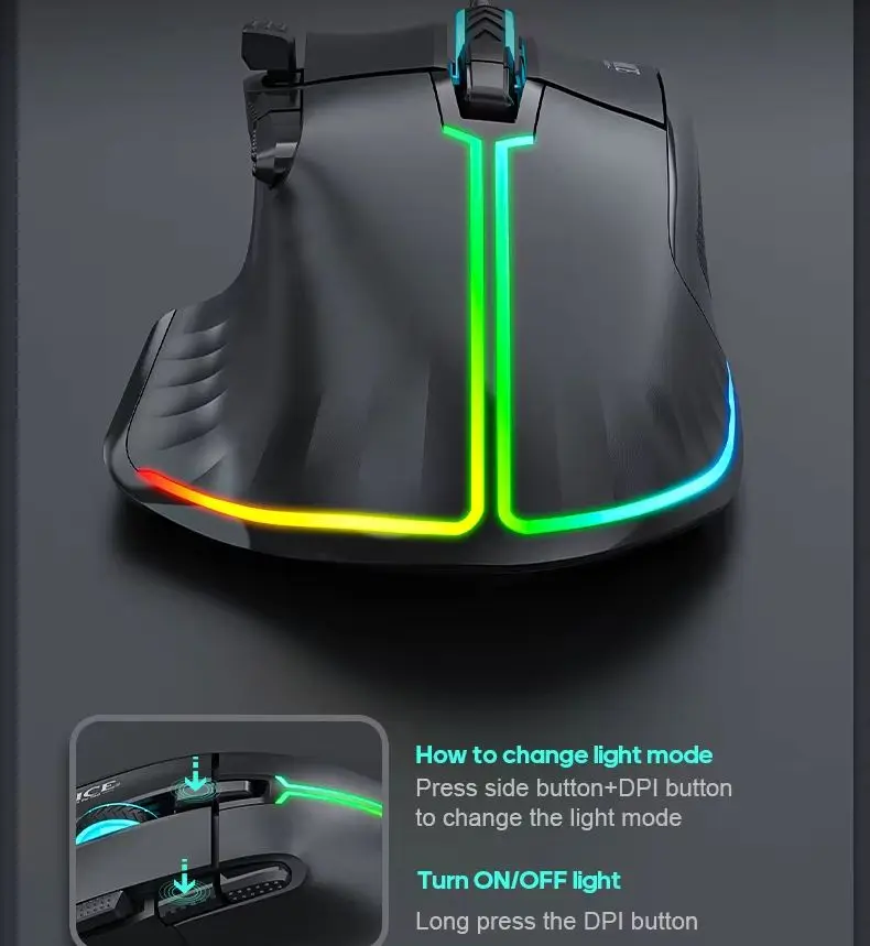 Игровая проводная мышь IMICE T50 с разрешением 12800 DPI, программируемой RGB-подсветкой, эргономичным дизайном, оптическая, для ПК и ноутбуков. (art.: 3920dd067a80a) - 3920dd067a80a