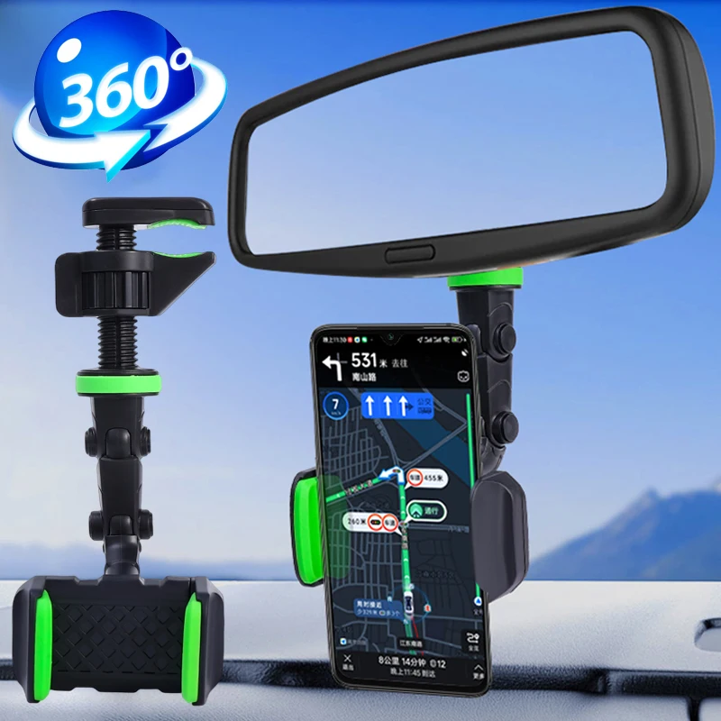 

Car Rear View Mirror Phone Holder Car GPS Fixed Shockproof Clip Rotatable Phone Car Bracket for Apple14 13 XR Samsung Xiaomi