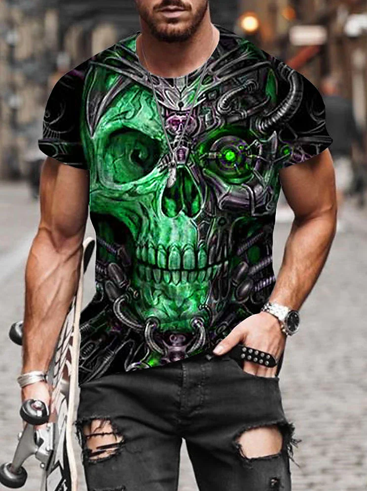 

Men's Unisex T shirt Tee Skull Graphic Prints Crew Neck Green Blue Red Black 3D Print Outdoor Street Short Sleeve Print Clothing