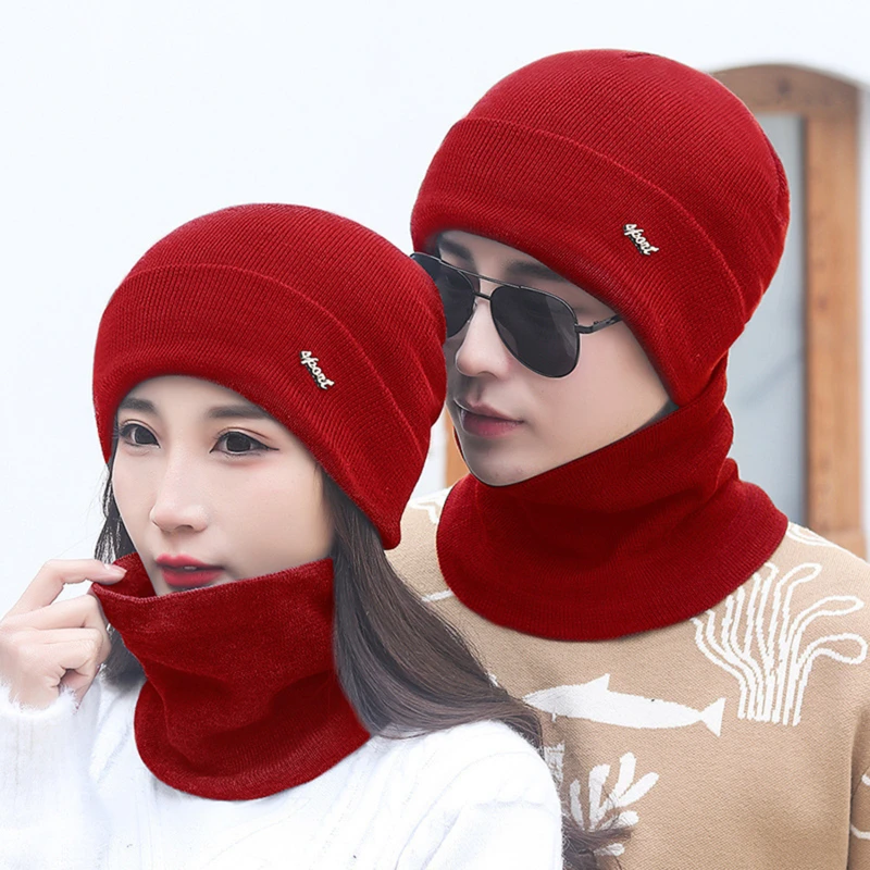 

Women's Knitted Hat Scarf Caps Neck Warmer Winter Hats For Men Women Skullies Beanies Warm Fleece Cap 6 Colors