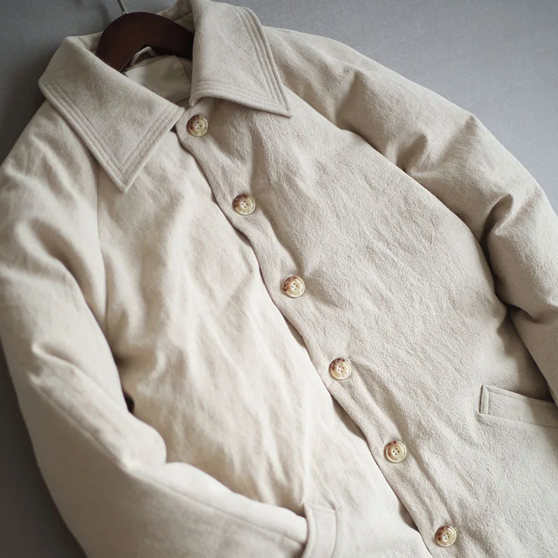 Casual literary and artistic extended thickened cotton linen goose down jacket Simple loose down 2020 winter new cotton clothing