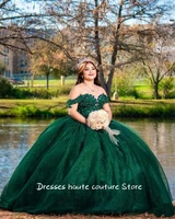 romantic green off shoulder quinceanera dresses dress tulle ball crystal 15 16 years old princess gowns custom made
