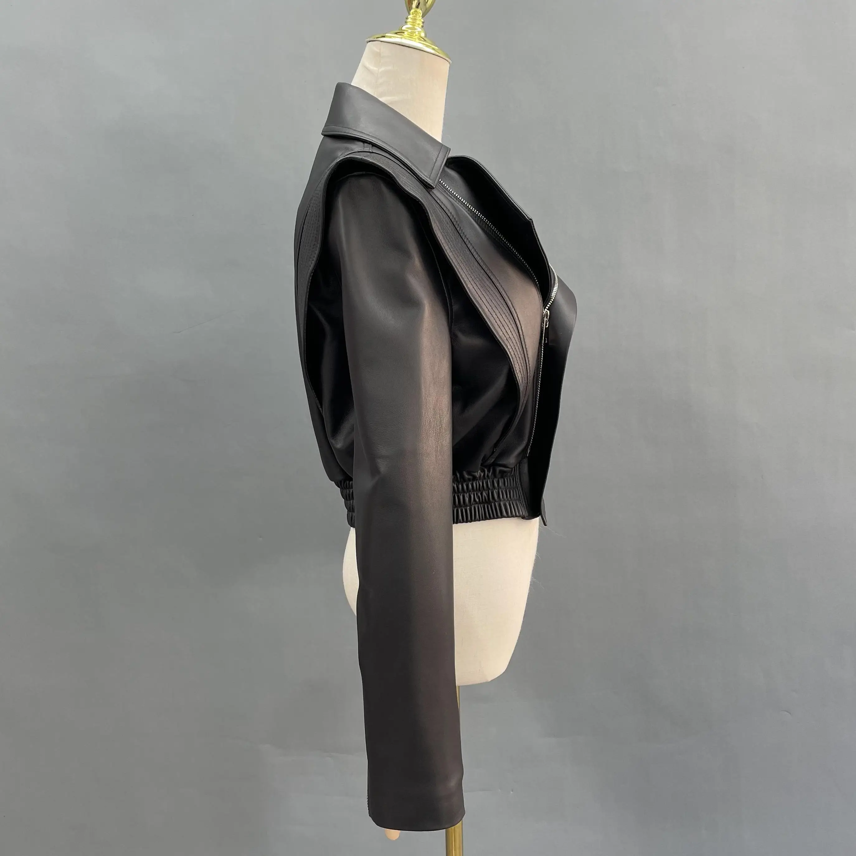 JANEFUR Leather Jackets Women 2023 Fashion Short Black White Real Sheepskin Coat Streetwear Moto Biker Fall Winter Outerwear