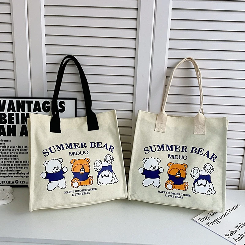 Милая сумка с принтом три маленьких медвежонка большая вместительная холщовая