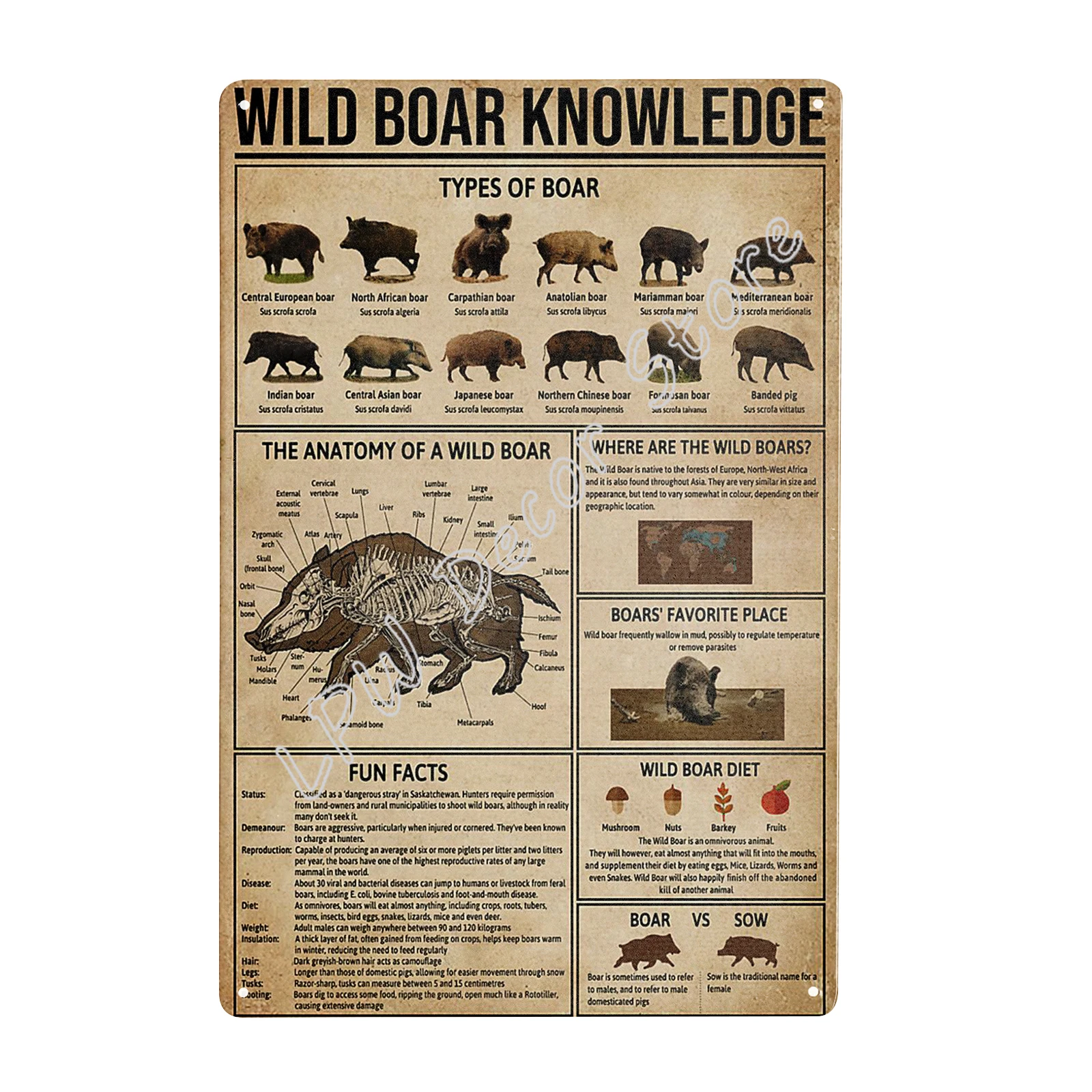 Винтажные металлические знаки для кухни дикий кабан знания печать Оловянная