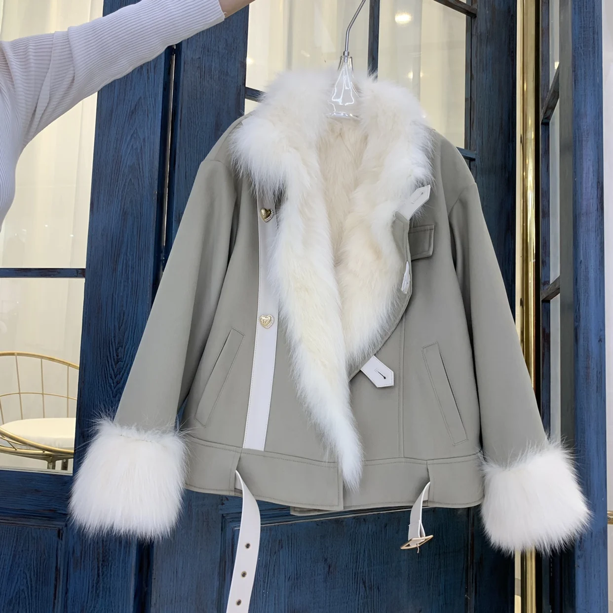 Women's Winter Mid-Length Double-Sided Wear Warm Parker Korean Style Contrast Color Thick Long Sleeve Real Fox Fur Overcoat 2022