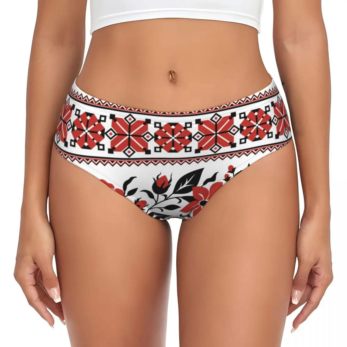 Custom Print With Red Rose And Mallow Ukrainian Traditional Embroidery Panties Underwear Female Vyshyvanka Briefs Underpants