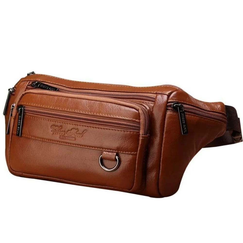 Male Fanny Pack Mens Shoulder Cross Body  Genuine Leather Waist Bag Outdoor Sport Travel Hiking Cowhide Sling Chest Bags