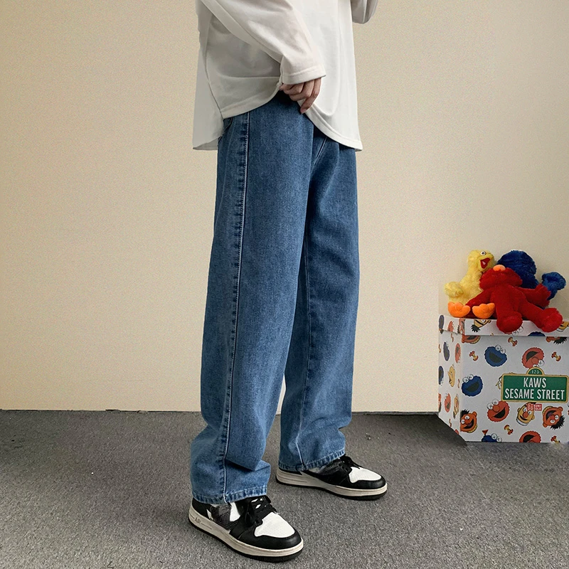 NEW Fashion Men Wide Leg Jeans 2021 Autumn New Streetwear Straight Baggy Denim Pants Male Brand Trousers