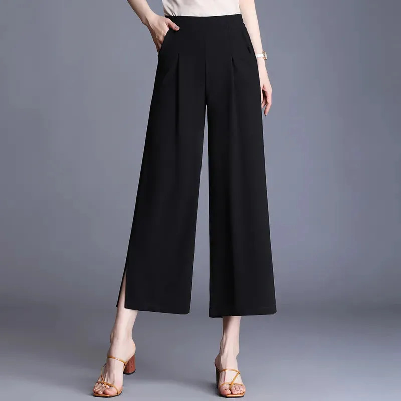 Spring Summer 2023 Ice Silk Chiffon Wide-Leg Pants Women High Waist Thin Pants Loose Fashion Straight Casual Pants Female