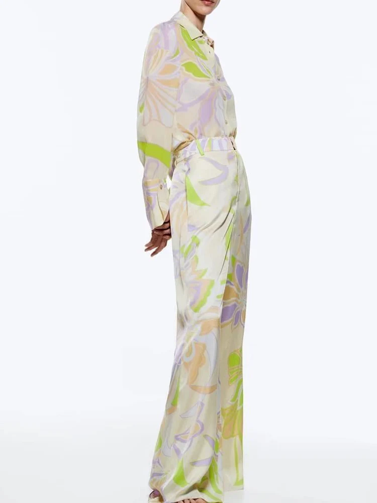 Женский костюм-двойка с принтом Kumsvag свободная рубашка и брюки широкими