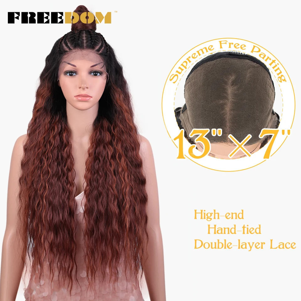 FREEDOM 13x7 Synthetic Lace Front Wigs For Black Women 30 Inch Long Curly Wavy Lace Front Wig Ombre Heat Resistant Lace Wigs