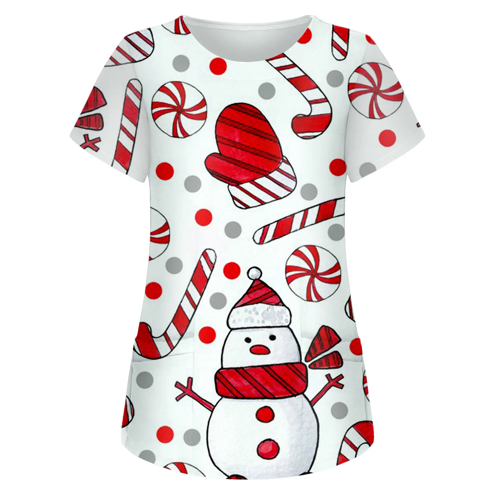 

Women Snowman Print Nurse Uniform Scrub Christmas Short Sleeve V-neck Pet Tops Working Nursing Uniform Blouse Nurse Accessories