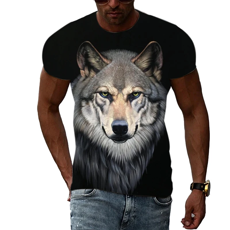 

Summer New 3D Animal Wolf Men T-shirt Fashion Casual Trend Personality Print Short Sleeve T-shirts Hip Hop Harajuku Streetwear