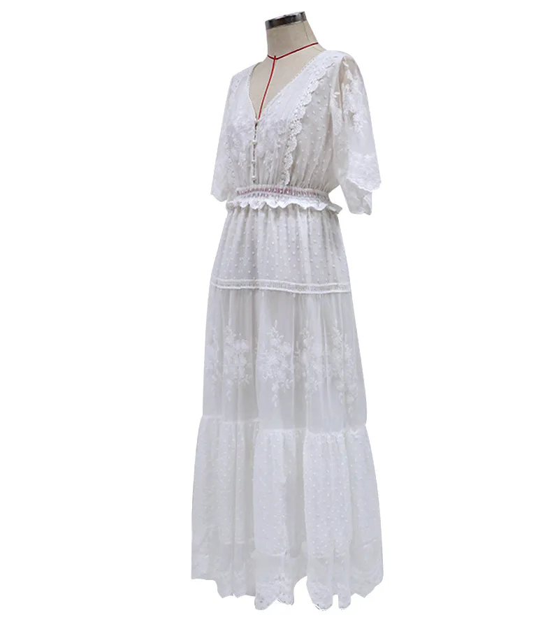 

Hot Sale High Quaility Summer Fashion New Women's V-Neck Short Sleeve Lace Dress Girls Lace Dress