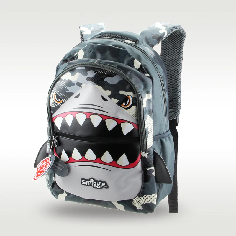 Australia Original Smiggle Children's Schoolbag Boys Elementary School Students Shoulder Backpack Gray Dazzling Jaws 7-12 Years