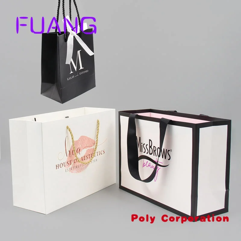 2023 Wholesale Custom Logo Cardboard Packaging White Black Luxury Gift Shopping Jewelry Paper Bag With Handles