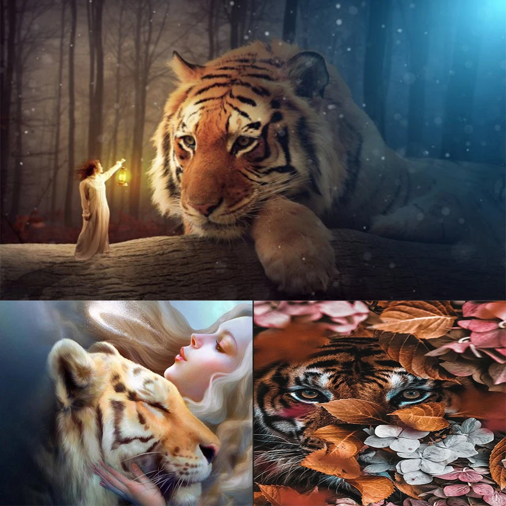 

Алмазная живопись тигр женщина Алмазная вышивка Стразы искусственные мозаичные узоры домашний декор подарки настенные картины