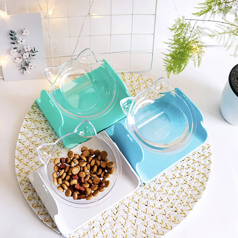 

Non-slip Double Cat Bowls Transparent Dogs Bowls With Raised Stand Pet Food and Water Bowls For Cats Feeders Bowl Pet Products