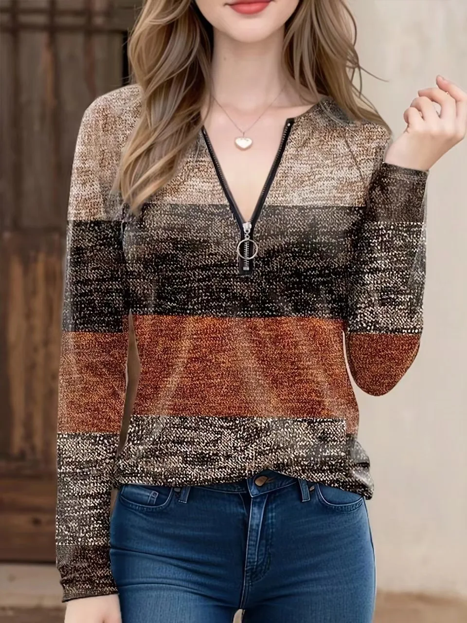 Понижающая модная женская блузка с воротником-поло на молнии в повседневном