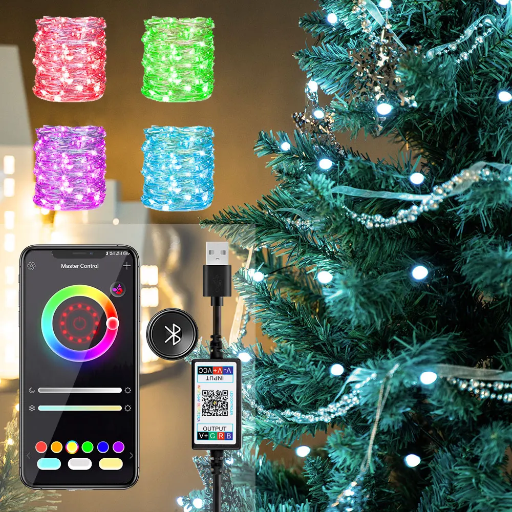 

RGB LED String Lights Fairy Light Remote Control Strip with USB Powered Outdoor for Christmas tree Garden Party Wedding Holiday