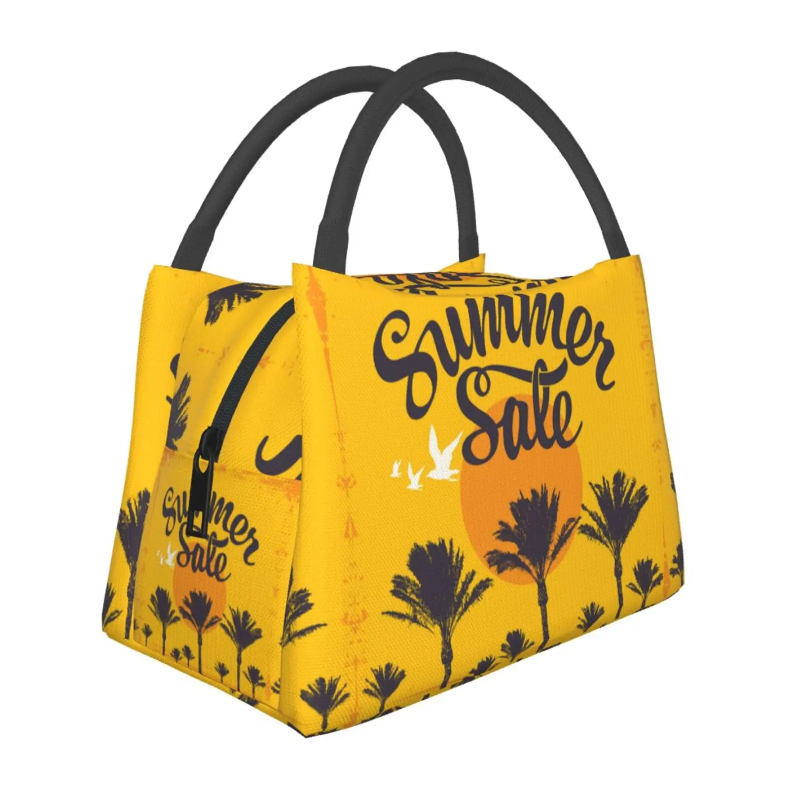 Summer Sunset Lunch Bag for Kids Men Women Yellow Color Lunch Box Bag for Outdoor School Picnic Work Bento One Size