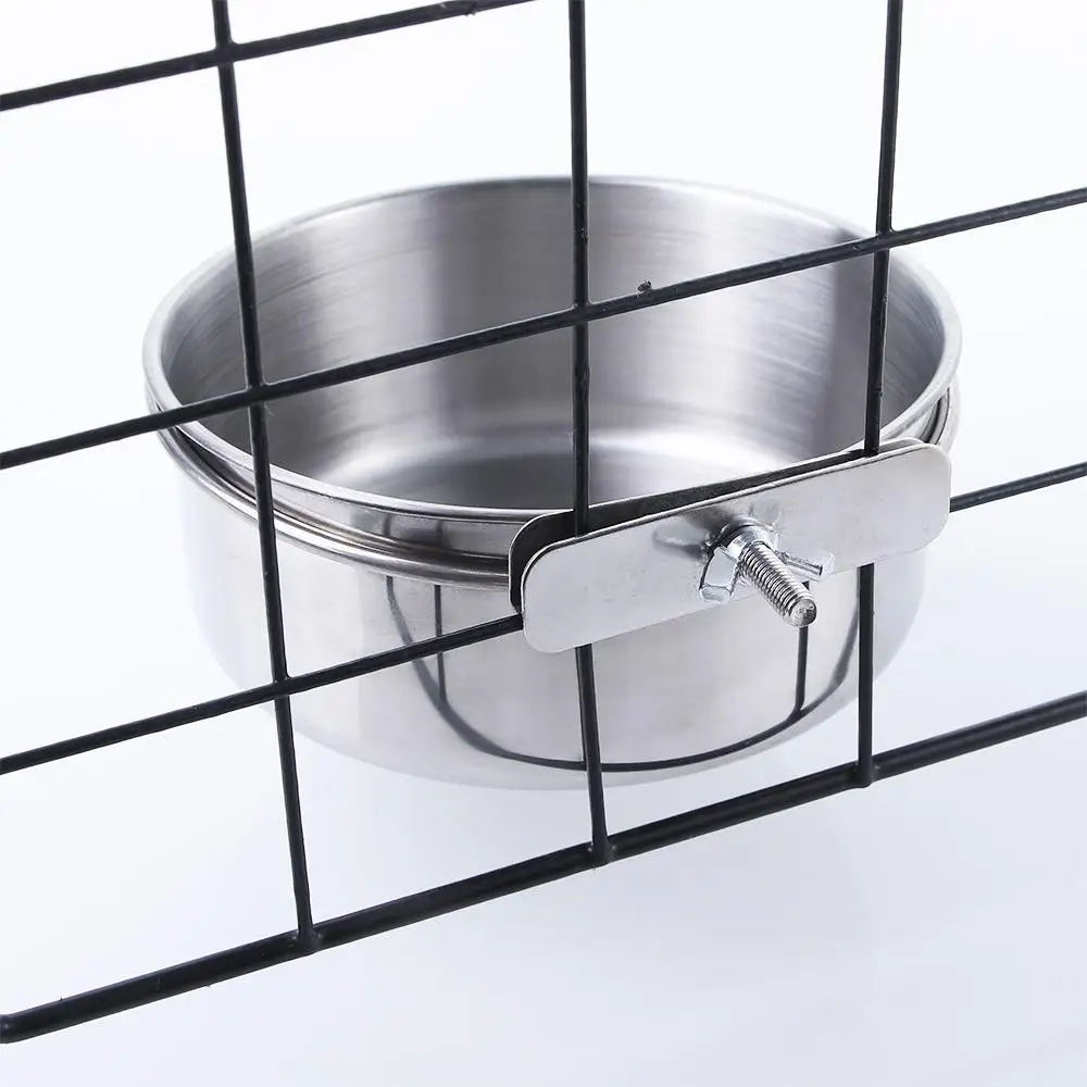 

Lovebird Finches Hamster Stainless Steel Hanging Clamp-on Bird Feeder Water Drinker Cage Cup Parrot Feeding Bowl